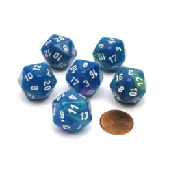 Dice>Festive 20 Sided D20 Chessex Dice, 6 Pieces - Waterlily with White Numbers - Your Source for Gaming Essentials