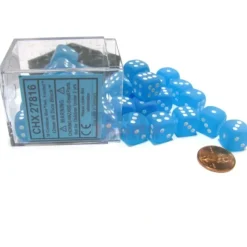 Dice>Frosted 12mm D6 Chessex Dice Block (36 Dice) - Caribbean Blue with White Pips - Your Source for Gaming Essentials