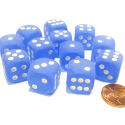 Dice>Frosted 16mm D6 Chessex Dice Block (12 Dice) - Blue with White Pips - Your Source for Gaming Essentials