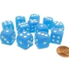 Dice>Frosted 16mm D6 Chessex Dice Block (12 Dice) - Caribbean Blue with White Pips - Your Source for Gaming Essentials