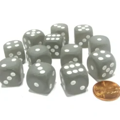 Dice>Frosted 16mm D6 Chessex Dice Block (12 Dice) - Smoke with White Pips - Your Source for Gaming Essentials