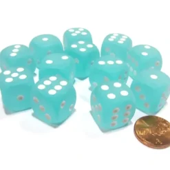 Dice>Frosted 16mm D6 Chessex Dice Block (12 Dice) - Teal with White Pips - Your Source for Gaming Essentials