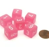 Dice>Frosted 15mm D6 Polyhedral Chessex Dice, 6 Pieces - Pink with White Numbers - Your Source for Gaming Essentials