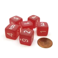 Dice>Frosted 15mm D6 Polyhedral Chessex Dice, 6 Pieces - Red with White Numbers - Your Source for Gaming Essentials