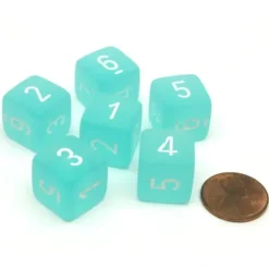 Dice>Frosted 15mm D6 Polyhedral Chessex Dice, 6 Pieces - Teal with White Numbers - Your Source for Gaming Essentials