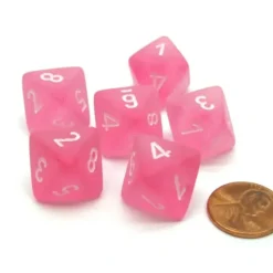 Dice>Frosted 15mm 8 Sided D8 Chessex Dice, 6 Pieces - Pink with White - Your Source for Gaming Essentials