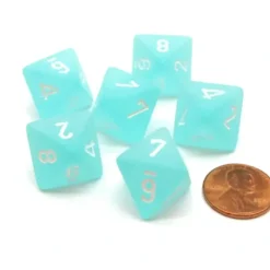 Dice>Frosted 15mm 8 Sided D8 Chessex Dice, 6 Pieces - Teal with White - Your Source for Gaming Essentials