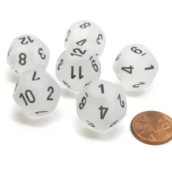 Dice>Frosted 18mm 12 Sided D12 Chessex Dice, 6 Pieces - Clear with Black - Your Source for Gaming Essentials
