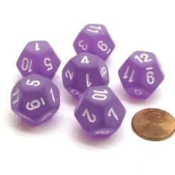 Dice>Frosted 18mm 12 Sided D12 Chessex Dice, 6 Pieces - Purple with White - Your Source for Gaming Essentials