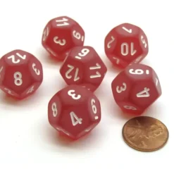 Dice>Frosted 18mm 12 Sided D12 Chessex Dice, 6 Pieces - Red with White - Your Source for Gaming Essentials