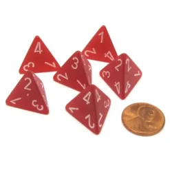 Dice>Frosted 18mm 4 Sided D4 Chessex Dice, 6 Pieces - Red with White - Your Source for Gaming Essentials