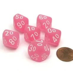 Dice>Frosted 16mm Tens D10 (00-90) Chessex Dice, 6 Pieces - Pink with White Numbers - Your Source for Gaming Essentials
