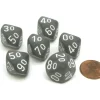 Dice>Frosted 16mm Tens D10 (00-90) Chessex Dice, 6 Pieces - Smoke with White Numbers - Your Source for Gaming Essentials