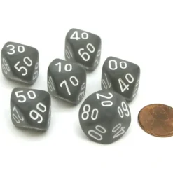 Dice>Frosted 16mm Tens D10 (00-90) Chessex Dice, 6 Pieces - Smoke with White Numbers - Your Source for Gaming Essentials