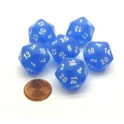 Dice>Frosted 20 Sided D20 Chessex Dice, 6 Pieces - Blue with White Numbers - Your Source for Gaming Essentials
