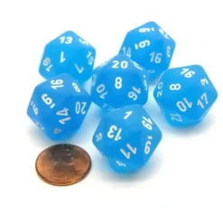 Dice>Frosted 20 Sided D20 Chessex Dice, 6 Pieces - Caribbean Blue with White Numbers - Your Source for Gaming Essentials
