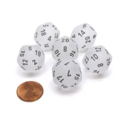 Dice>Frosted 20 Sided D20 Chessex Dice, 6 Pieces - Clear with Black Numbers - Your Source for Gaming Essentials