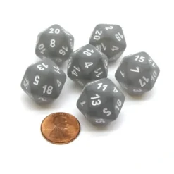 Dice>Frosted 20 Sided D20 Chessex Dice, 6 Pieces - Smoke with White Numbers - Your Source for Gaming Essentials