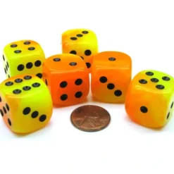 Dice>Gemini 20mm Big D6 Chessex Dice, 6 Pieces - Orange-Yellow with Black Pips - Your Source for Gaming Essentials