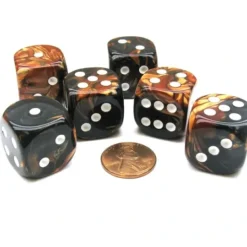 Dice>Gemini 20mm Big D6 Chessex Dice, 6 Pieces - Black-Copper with White Pips - Your Source for Gaming Essentials