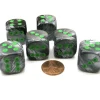 Dice>Gemini 20mm Big D6 Chessex Dice, 6 Pieces - Black-Grey with Green Pips - Your Source for Gaming Essentials
