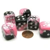 Dice>Gemini 20mm Big D6 Chessex Dice, 6 Pieces - Black-Pink with White Pips - Your Source for Gaming Essentials