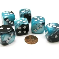 Dice>Gemini 20mm Big D6 Chessex Dice, 6 Pieces - Black-Shell with White Pips - Your Source for Gaming Essentials