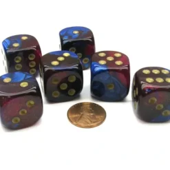 Dice>Gemini 20mm Big D6 Chessex Dice, 6 Pieces - Blue-Magenta with Gold Pips - Your Source for Gaming Essentials