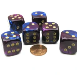Dice>Gemini 20mm Big D6 Chessex Dice, 6 Pieces - Blue-Purple with Gold Pips - Your Source for Gaming Essentials