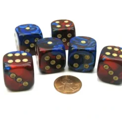 Dice>Gemini 20mm Big D6 Chessex Dice, 6 Pieces - Blue-Red with Gold Pips - Your Source for Gaming Essentials