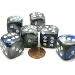 Dice>Gemini 20mm Big D6 Chessex Dice, 6 Pieces - Blue-Steel with White Pips - Your Source for Gaming Essentials