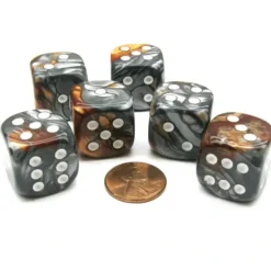 Dice>Gemini 20mm Big D6 Chessex Dice, 6 Pieces - Copper-Steel with White Pips - Your Source for Gaming Essentials
