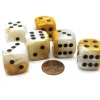 Dice>Gemini 20mm Big D6 Chessex Dice, 6 Pieces - Gold-White with Black Pips - Your Source for Gaming Essentials