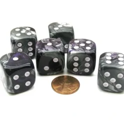 Dice>Gemini 20mm Big D6 Chessex Dice, 6 Pieces - Purple-Steel with White Pips - Your Source for Gaming Essentials