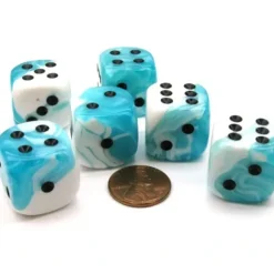 Dice>Gemini 20mm Big D6 Chessex Dice, 6 Pieces - Teal-White with Black Pips - Your Source for Gaming Essentials