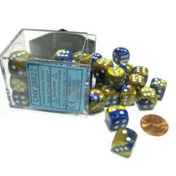 Dice>Gemini 12mm D6 Chessex Dice Block (36 Dice) - Blue-Gold with White Pips - Your Source for Gaming Essentials