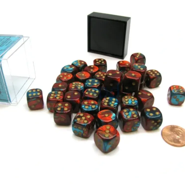 Dice>Gemini 12mm D6 Chessex Dice Block (36 Die) - Red-Teal with Gold Pips - Your Source for Gaming Essentials