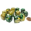 Dice>Gemini 16mm D6 Chessex Dice Block (12 Dice) - Gold-Green with White Pips - Your Source for Gaming Essentials