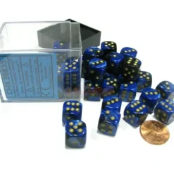 Dice>Gemini 12mm D6 Chessex Dice Block (36 Dice) - Black-Blue with Gold Pips - Your Source for Gaming Essentials