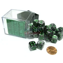 Dice>Gemini 12mm D6 Chessex Dice Block (36 Dice) - Black-Grey with Green - Your Source for Gaming Essentials
