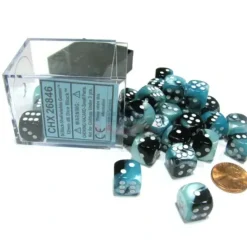Dice>Gemini 12mm D6 Chessex Dice Block (36 Dice) - Black-Shell with White Pips - Your Source for Gaming Essentials