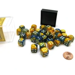 Dice>Gemini 12mm D6 Chessex Dice Block (36 Die) - Masquerade-Yellow with White Pips - Your Source for Gaming Essentials