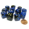 Dice>Gemini 16mm D6 Chessex Dice Block (12 Dice) - Black-Blue with Gold Pips - Your Source for Gaming Essentials
