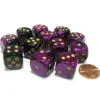 Dice>Gemini 16mm D6 Chessex Dice Block (12 Dice) - Black-Purple with Gold Pips - Your Source for Gaming Essentials