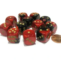 Dice>Gemini 16mm D6 Chessex Dice Block (12 Dice) - Black-Red with Gold Pips - Your Source for Gaming Essentials