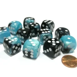 Dice>Gemini 16mm D6 Chessex Dice Block (12 Dice) - Black-Shell with White Pips - Your Source for Gaming Essentials