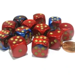 Dice>Gemini 16mm D6 Chessex Dice Block (12 Dice) - Blue-Red with Gold Pips - Your Source for Gaming Essentials