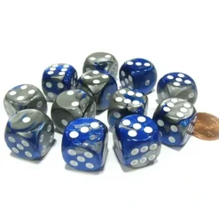 Dice>Gemini 16mm D6 Chessex Dice Block (12 Dice) - Blue-Steel with White Pips - Your Source for Gaming Essentials