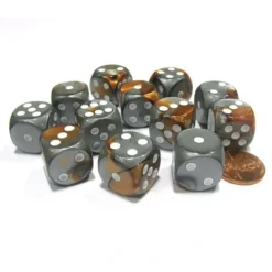 Dice>Gemini 16mm D6 Chessex Dice Block (12 Dice) - Copper-Steel with White Pips - Your Source for Gaming Essentials