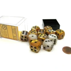 Dice>Gemini 16mm D6 Chessex Dice Block (12 Dice) - Gold-White with Black Pips - Your Source for Gaming Essentials